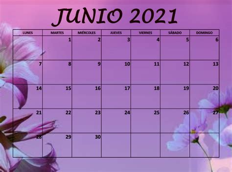 Calendario Junio 2021 Para Escribir