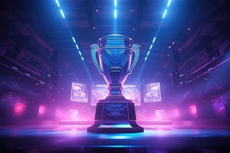 Premium AI Image | The Ultimate Showdown eSports Championship Trophy Shines Amidst Spectacular Arena