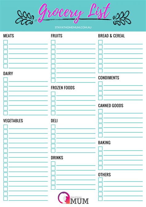 Grocery Store Shopping List Template