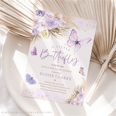 Invitations Announcements Paper Editable Butterfly Baby Shower