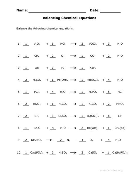 Unit 7 Balancing Chemical Reactions Worksheet 2 Balancing Eq