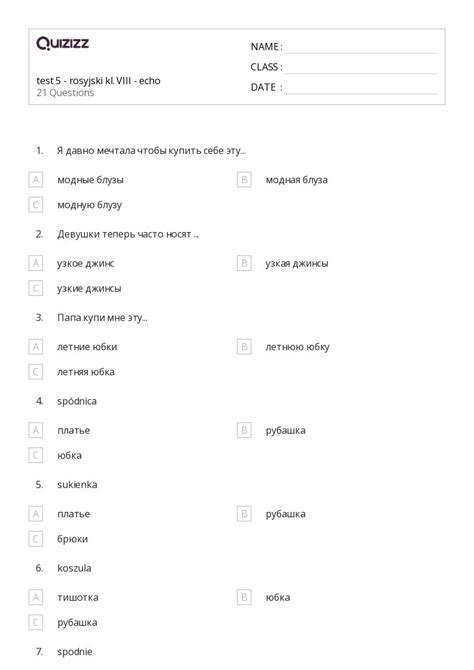 Ponad Rosyjski Arkuszy Roboczych Dla Klasa W Quizizz Darmowe I