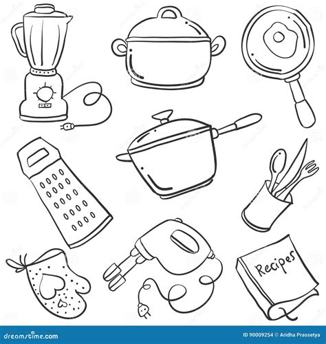 Doodle Of Kitchen Set Collection Stock Vector Illustration Of Cafe