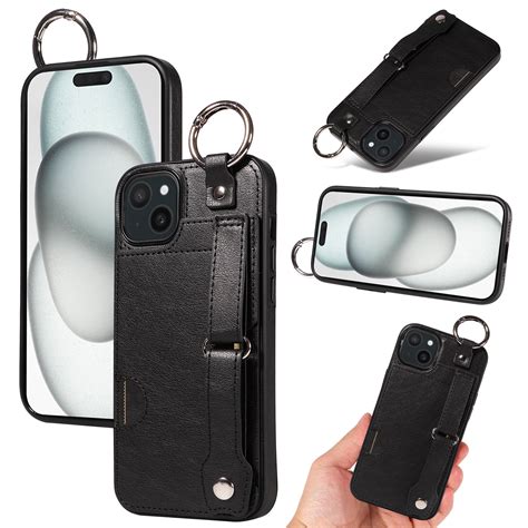 for iPhone 15 Wallet Case with Card Holder, Hand Wrist Strap Loop
