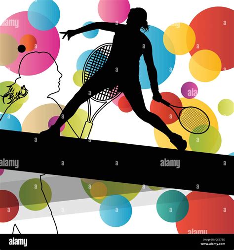 Tennis Player Women Girl Silhouettes In Abstract Sport Color Background