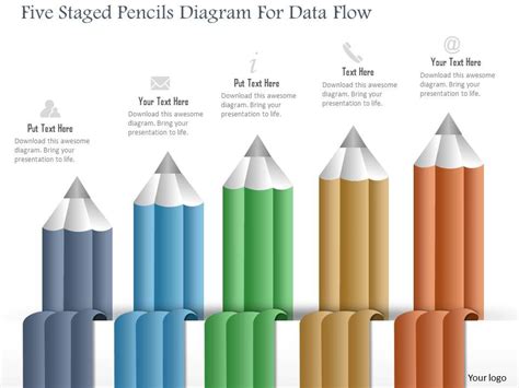 0115 Five Staged Pencils Diagram For Data Flow Powerpoint Template