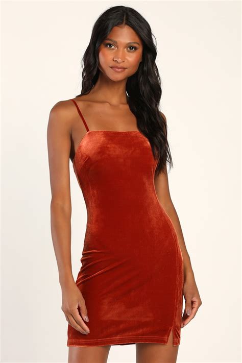 Sexy Orange Dress Velvet Bodycon Dress Velvet Mini Dress Lulus