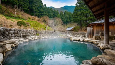 AI Generated Onsen Traditional Japanese Hot Prings Outdoor Landscape Calm Stock Illustration