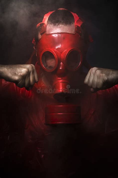 Chemical Concept Man With Red Gas Mask Stock Photo Image Of