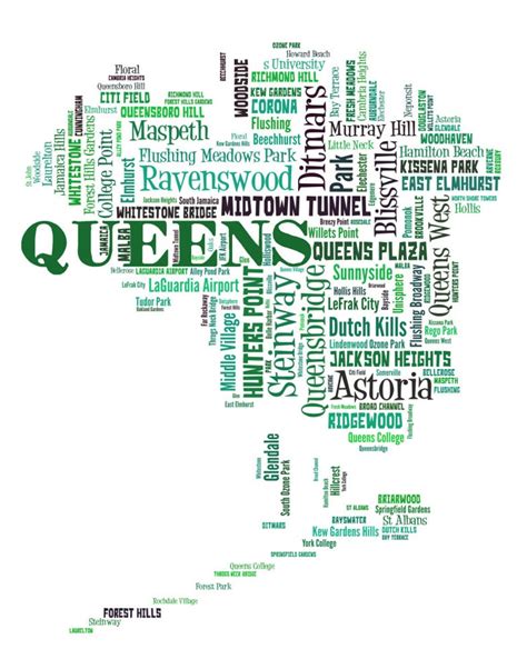 Queens Map Art Queens Art Print Queens Neighborhood Map | Etsy