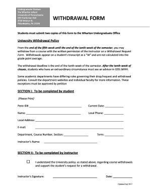 Fillable Online Spike Wharton Upenn Withdrawal Form Wharton S Spike