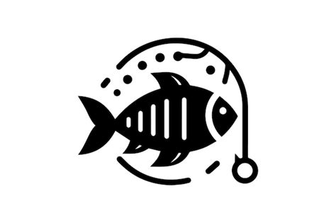 Leisure Time Fishing Vector Silhouette Isolated Black Color In White