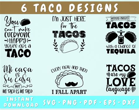 Tacos SVG Bundle 6 Designs Taco Quotes SVG Taco Sayings SVG By