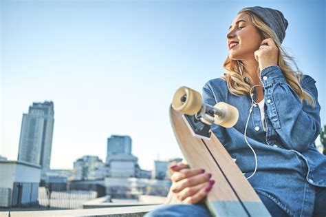 Premium Photo Image Of Beautiful Stylish Smiling Woman Sitting On