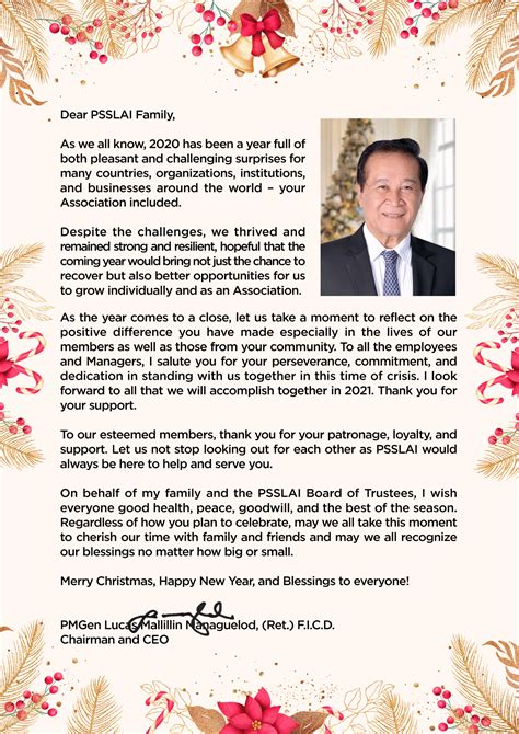 Christmas And New Year Message Of Ceo Psslai