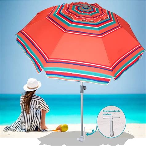 Ammsun 7ft Heavy Duty Beach Umbrella Upf50 With Sand Anchor And Tilt Sun