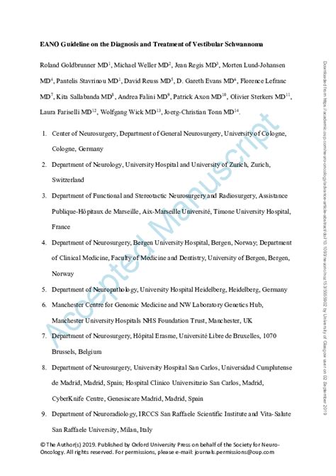 (PDF) EANO Recommendations for Vestibular Schwannoma Diagnosis and ...