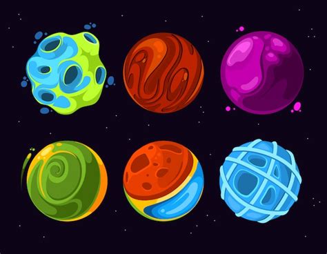 Conjunto De Iconos De Varios Planetas Cómicos Estilo De Dibujos Animados Vector Premium