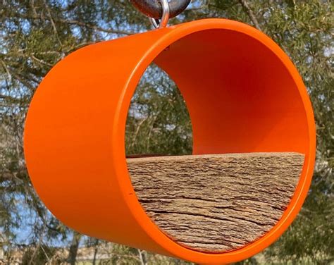 Modern Bird Feeder Large Orange Round Birdfeeder W Vintage Barnwood