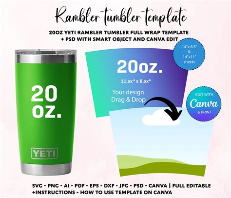 20oz Yeti Tumbler Template Yeti Rambler Wrap Template Yeti Tumbler