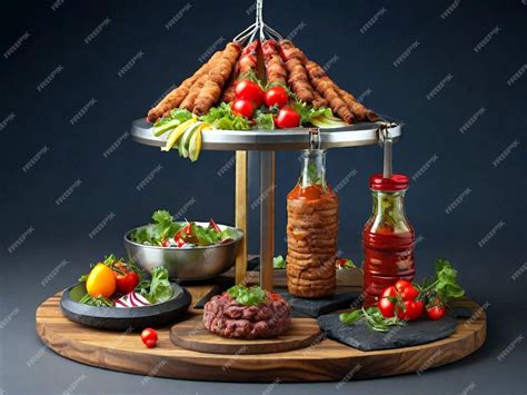 premium photo hanging kebab stand  sauce dish