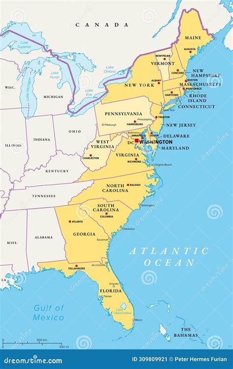 Mid Atlantic States In The Northeast Region Of Usa Colored Political