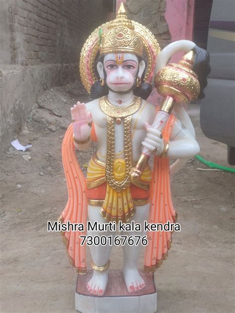 Golden Gold Plated White Marble Lord Hanuman Statue For Temple Size