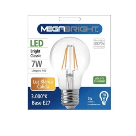 Ampolleta Vintage Led E27 A60 7w Watt Luz Blanca Cálida 3000