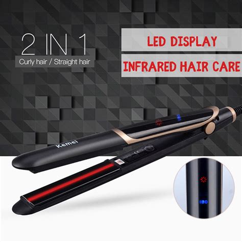 Kemei Infrared Hair Straightener Curler Led Digital Tourmaline Ceramic