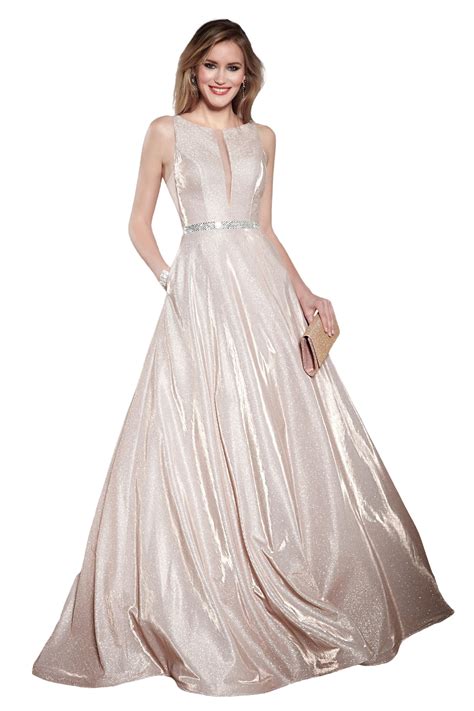 Full length champagne dress with diamante waistband. 690723 ...