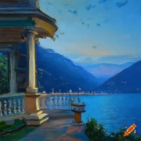 Impressionist Painting Of A Patio Overlooking Lake Como