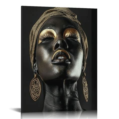 Nawypu African American Canvas Wall Art Black And Gold Abstract Beauty