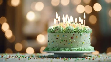 Premium Ai Image A Festive Birthday Cake With Lighted Candles Stands