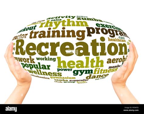 Recreation Word Cloud Hand Sphere Concept On White Background Stock