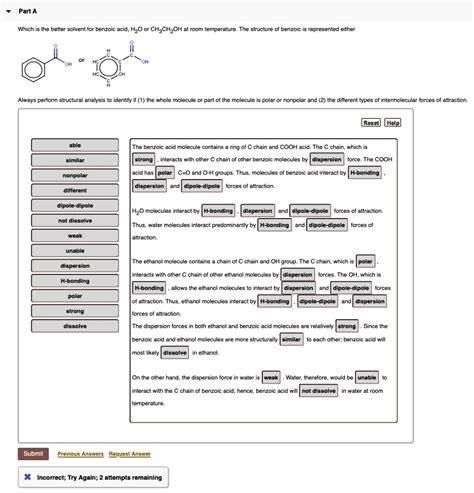 Solved Part A Which Tne Better Solvent For Benzoic Acid Hzo Or Ch