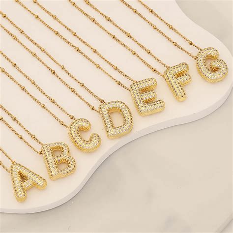 A Z Bubble Letter Necklace Gold Balloon Initial Necklaces Rhinestone Letter Pendant Necklaces