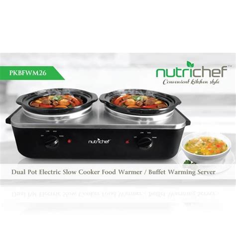 Nutrichef PKBFWM26 Dual Pot Electric Slow Cooker Food Warmer WGL 03