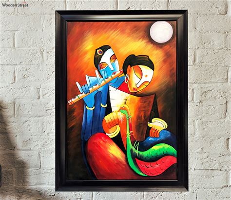 Buy Krishna With Radha Oil Painting On Canvas Framed Online in India at ...