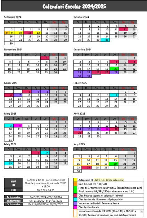 Calendaris del curs 2024 2025 Institut Escola Francesc Cambó i Batlle