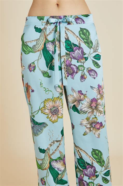 Lila Ceres Blue Floral Pajamas In Silk Satin Olivia Von Halle