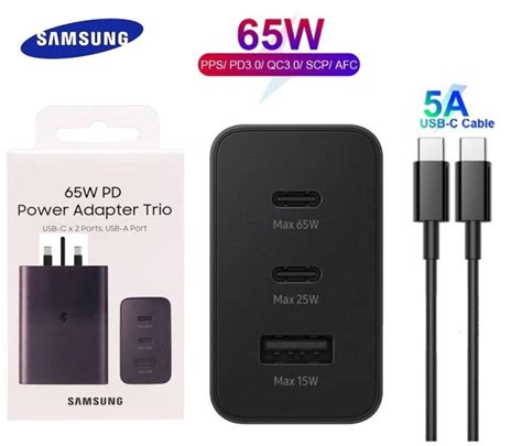 XinShiDai Bộ Sạc Samsung 65W Chính Hãng 3 Bộ Chuyển Đổi Cổng USB Có Cáp