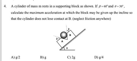 A Cylinder Of Mass M Rests In A Supporting Block As Physics