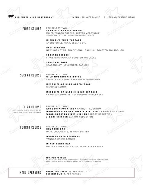 Menu at BOURBON STEAK steakhouse, Scottsdale, E Princess Dr