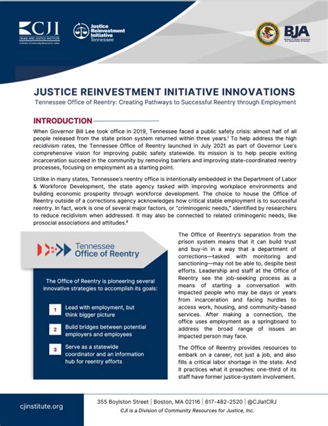 Justice Reinvestment Initiative Innovations Tennessee Office Of Reentry Creating Pathways To