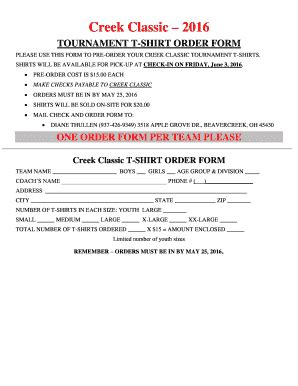 Fillable Online Please Use This Form To Pre Order Your Creek Classic