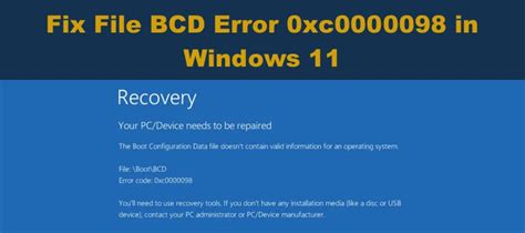 Fix File Bcd Error Xc In Windows