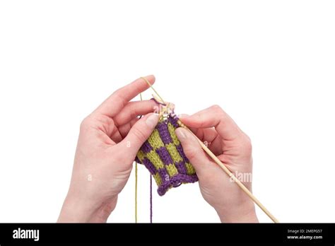 Holding Both Yarns In Left Hand Knitting Technique Weaving The Middle