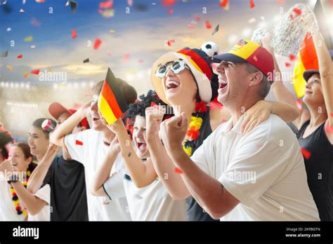 Germany Football Supporter On Stadium German Fans On Soccer Pitch