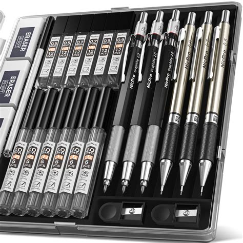 Nicpro 6pcs Art Mechanical Pencils Set 3 Pcs Metal Drafting Pencil 0