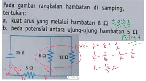 Menghitung Kuat Arus Pada 8 Ohm Dan Beda Potensial Ujung Ujung Hambatan 5 Ohm Rangkaian Seri